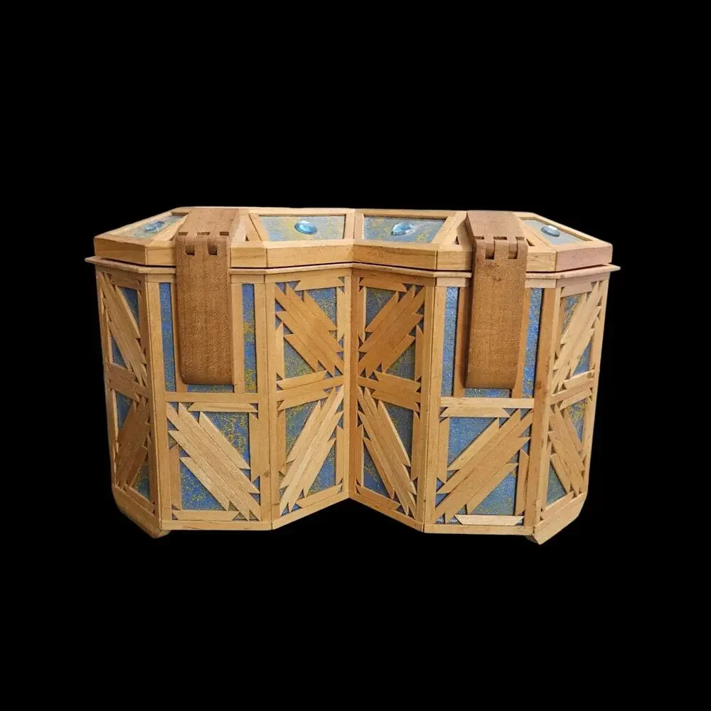 Handcrafted Indian Heart Shaped Wooden Jewelry Box Blue Inlay Folk Art